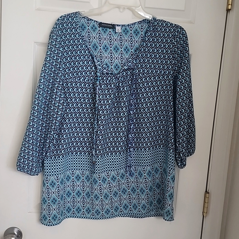 Teal and navy flowers top